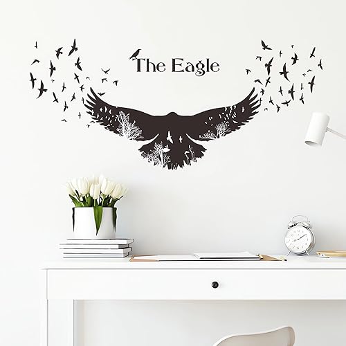 Miniatura 5 de Calcomanías de pared negras personalizadas con águila, calcomanías de pared de animales de pájaro de sacinora removibles para sala de estar,