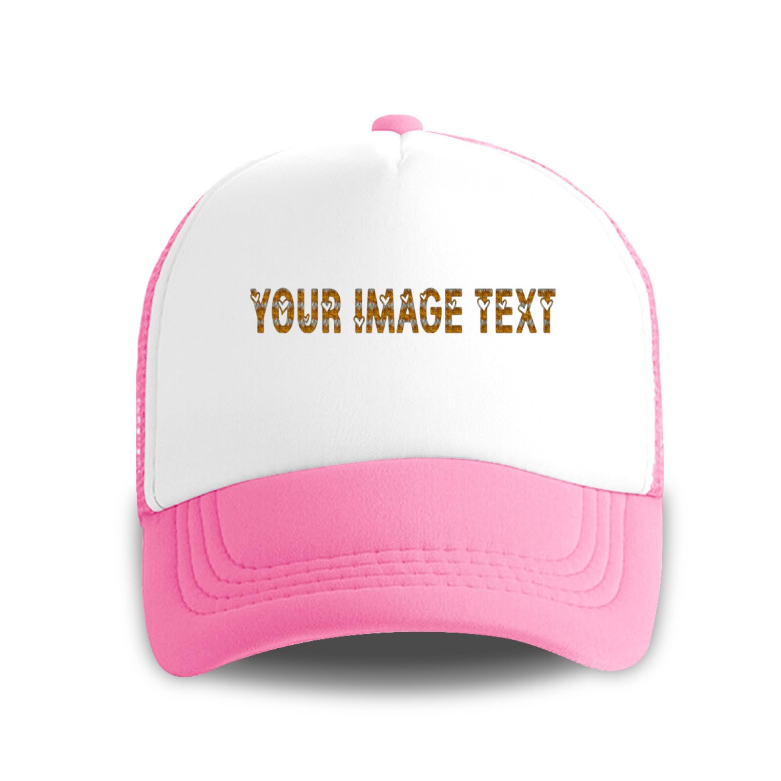 Miujonvy Unisex Pink Trucker Hat Mesh Cap Customized Image With Text Adjustable Snapback Grid Cap