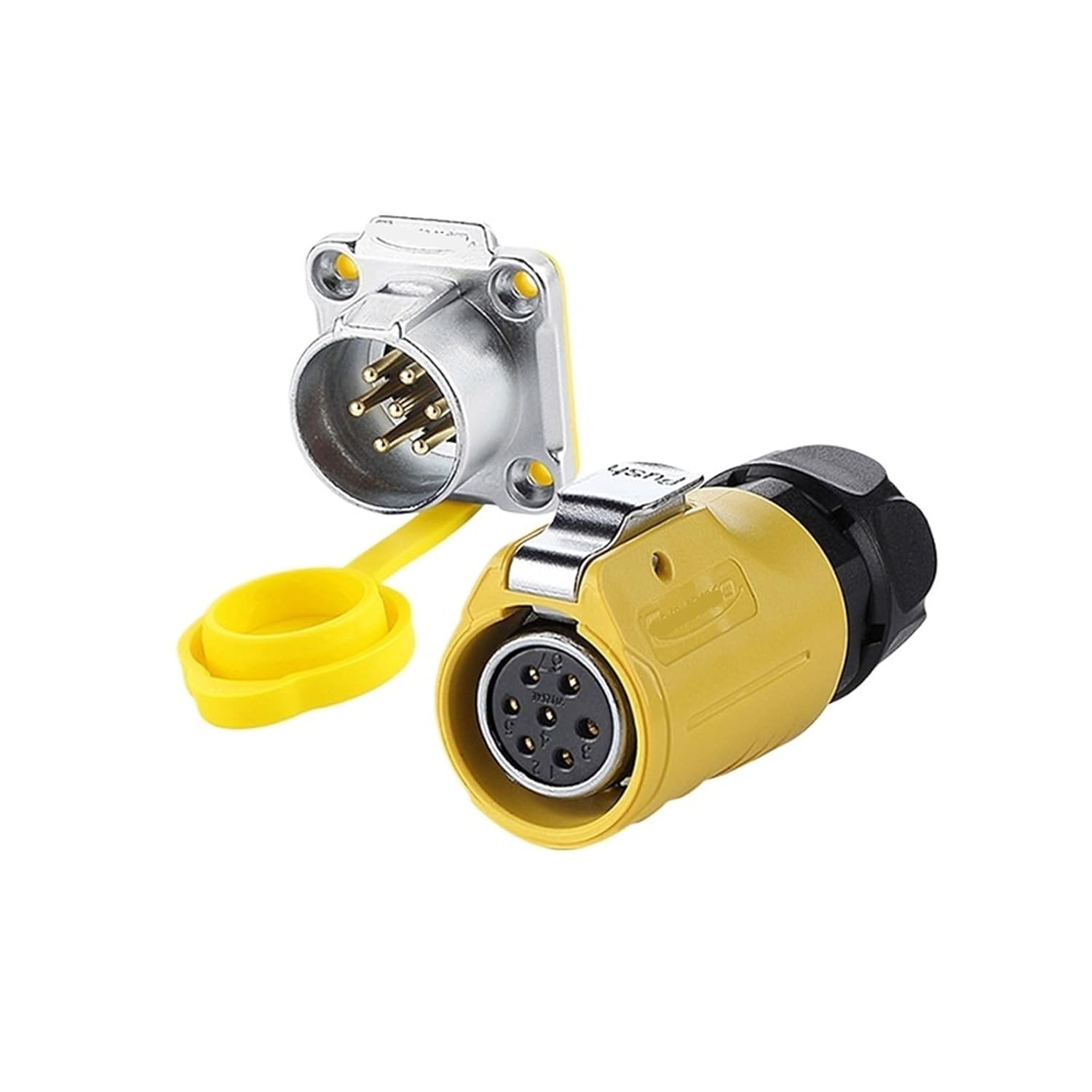 LP-20 Female Male Waterproof Aviation Socket 7-pin Yellow Reverse IP68 Connector UL(Flange Public seat)