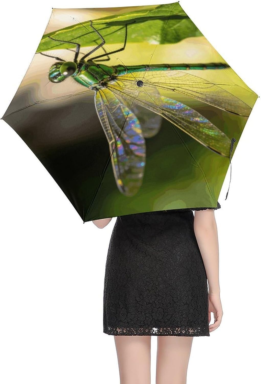 Dragonfly Printed Exterior 5 Fold Umbrella,Windproof Travel Umbrella for Sun Protection, Small Portable,Compact Umbrellas for Travel, Purse Or Backpack