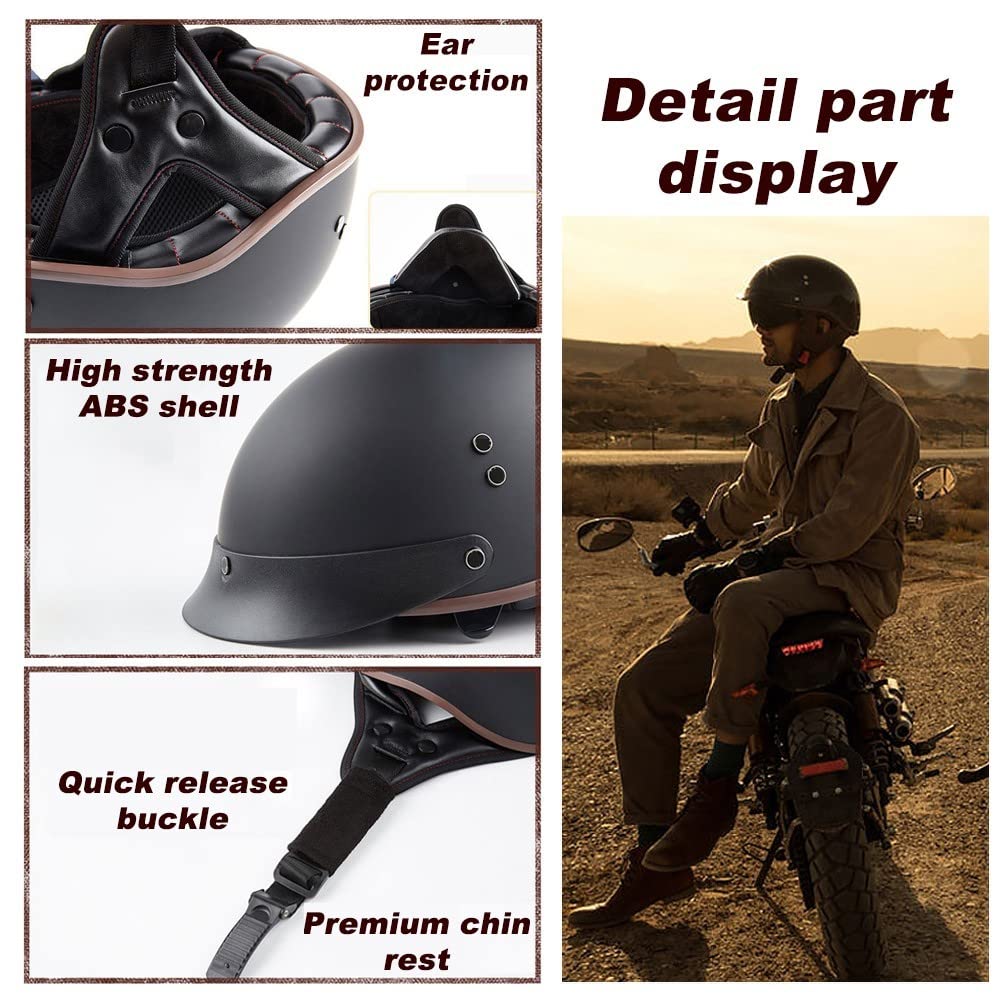 Demi Casque de Moto Jet Moto Casque Bol, Casques Vintage à Face Ouverte avec dégagement Rapide de Lunettes, ECE Homologué en pour Scooter Chopper, Casque De Moto Pilot Demi-Jet