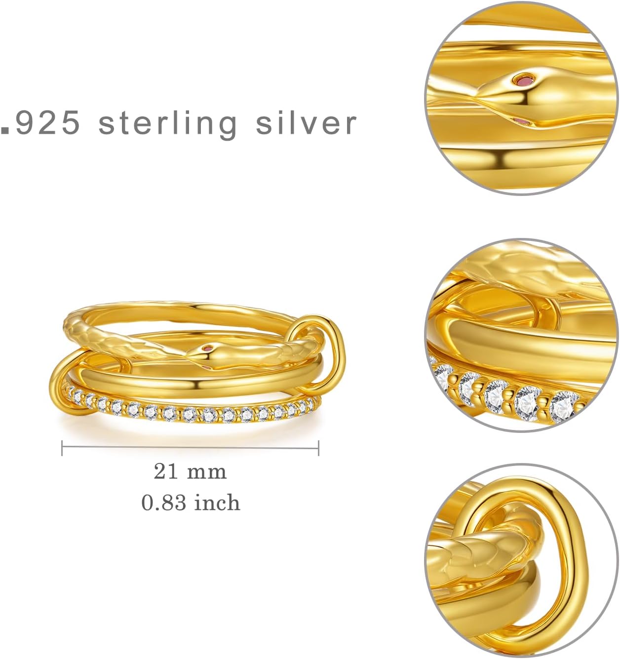 Snake Stackable Rings 925 Sterling Silver Snake Jewelry Cute Animal Jewelry Gifts for Women