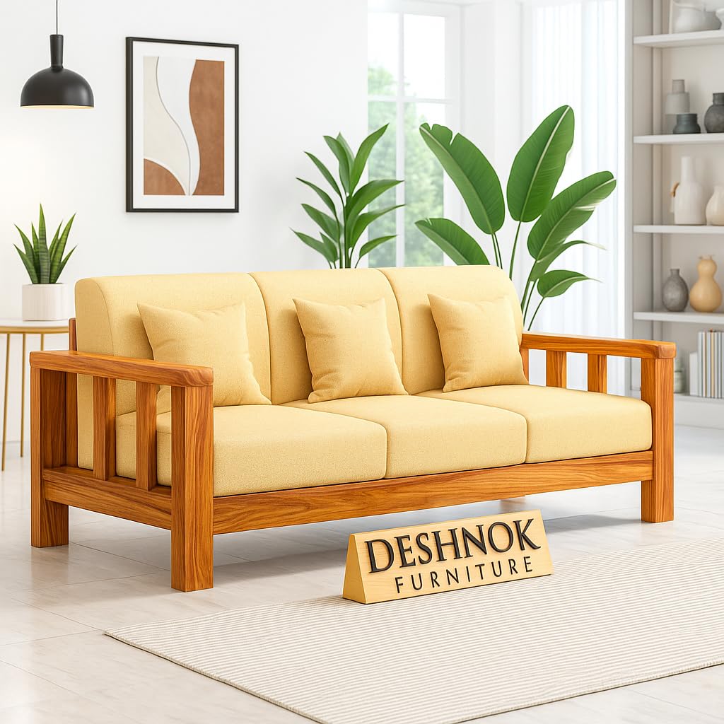 DESHNOK FURNITURE Sheesham Wood 3 Seater Sofa Set for Living Room ...