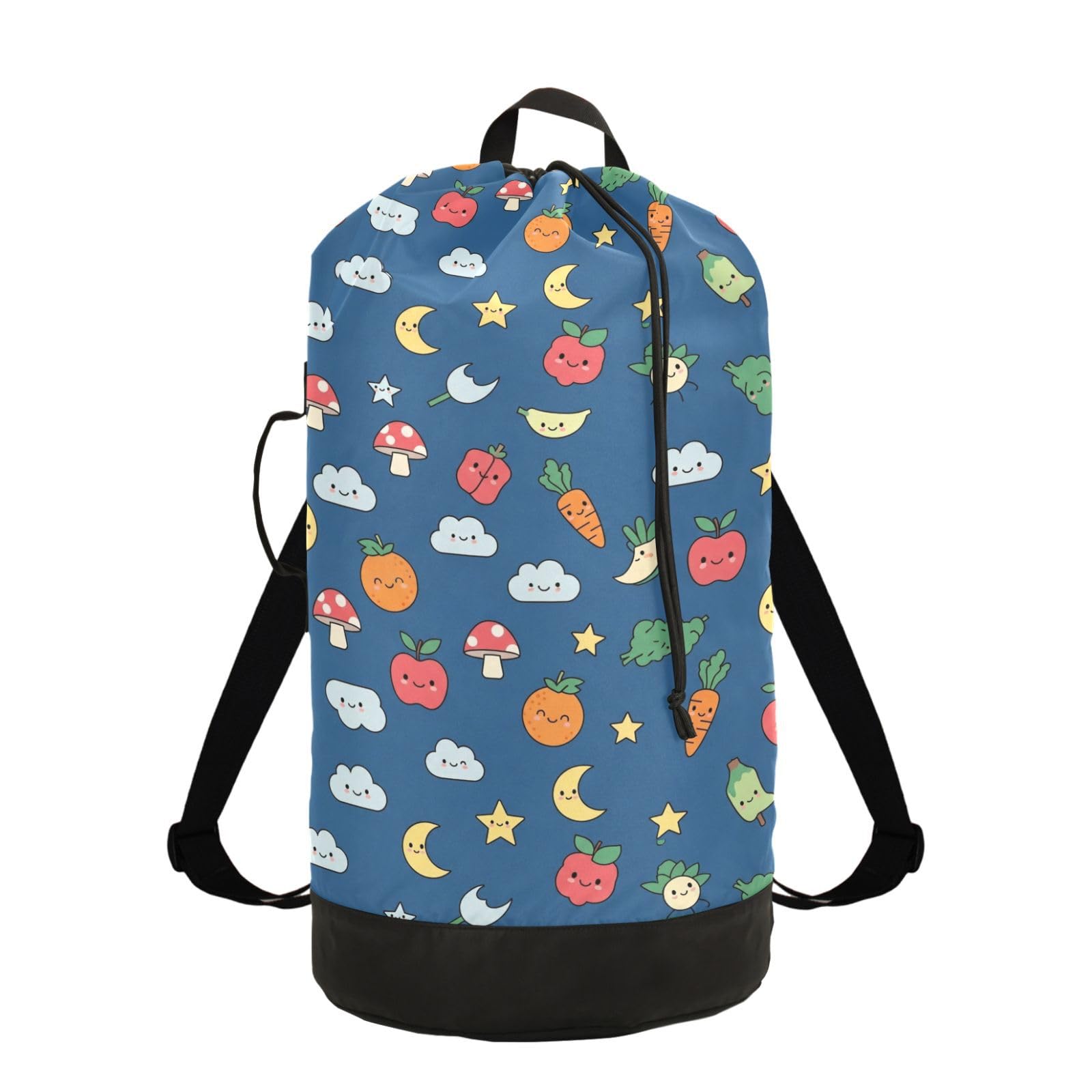 Cute Cartoon Fruits Blue Laundry Bag Backpack Dirty Clothes Bags Organizer With Extra Large Heavy Duty for College Dorm Room Essentials for Girls