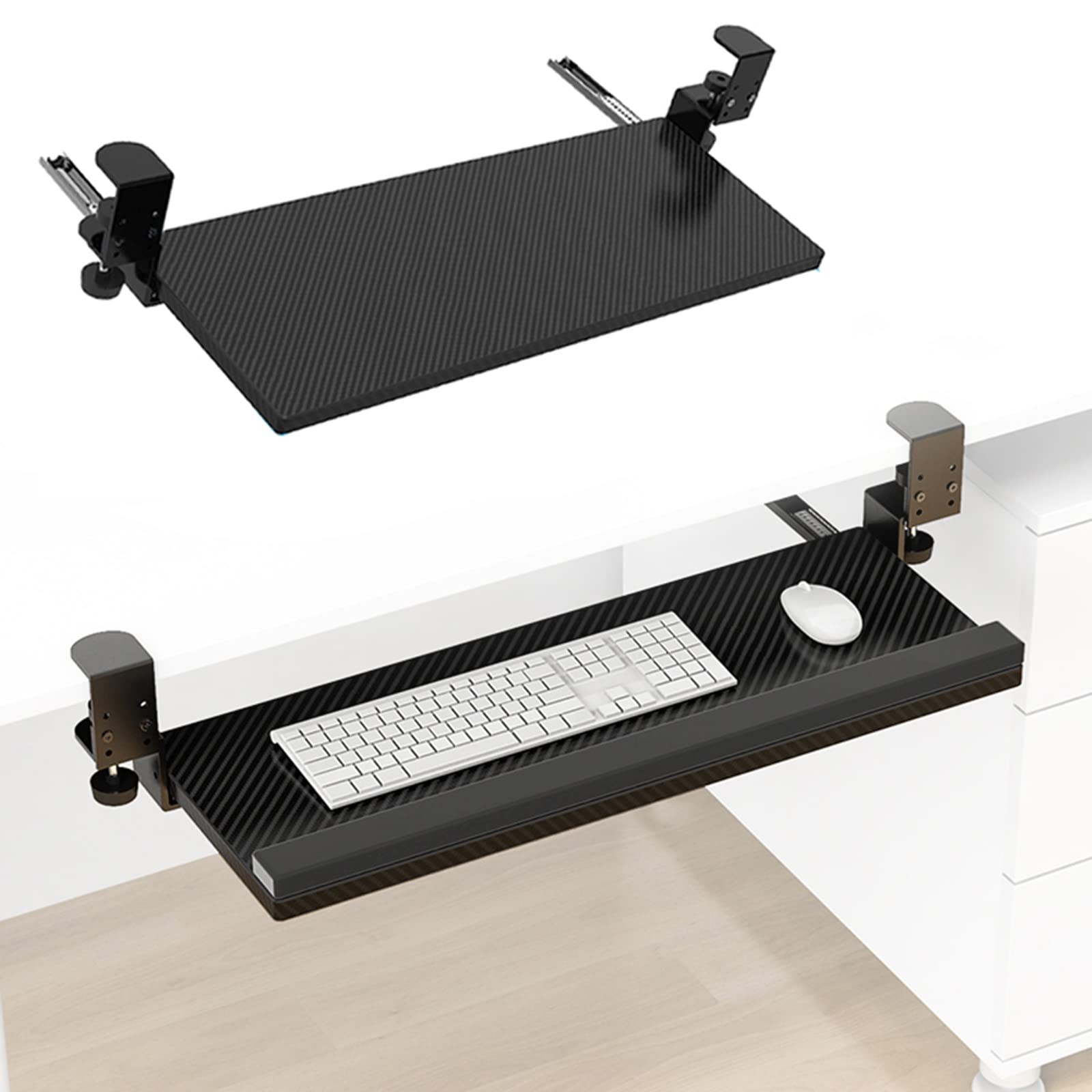 Ergonomische Tastaturablage unter dem Schreibtisch mit Handgelenkauflage, kein Bohren, ausziehbare Tastaturschublade, 75 x 24 cm, Schwarz