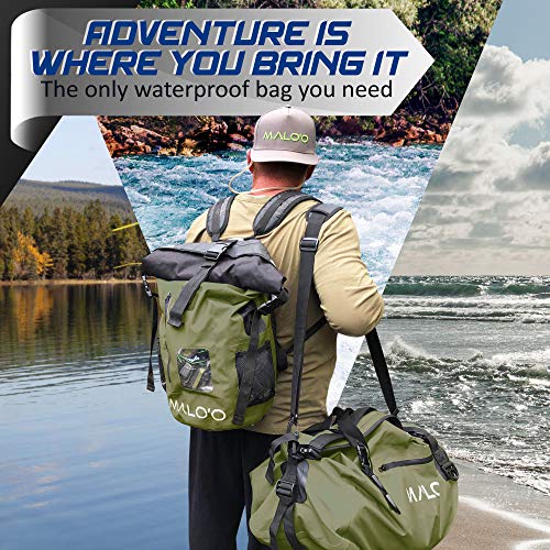 Malo'o Waterproof Dry Bag Duffel 40L/60L/100L, Roll Top Duffel Keeps Gear Dry For Kayaking, Rafting, Boating, Swimming, Camping, Hiking, Beach, Fishing - Internal & External Pockets And Molle Loops #TOP1