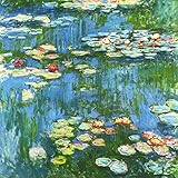 Nénuphars 27 ColorfulStream Water Lilies 27 Par Claude Monet. 100% peint à la main.Huile sur toile.Reproduction de qualité du musée.Livraison gratuite (non encadrée et non étirée)., Identique à l\'original., 52x52 IN.