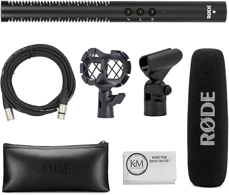 RØDE NTG4 Shotgun Microphone w/Digital Switches Bundled with Universal Shockmount + XLR Microphone Cable + Cleaning Cloth (4 Items)