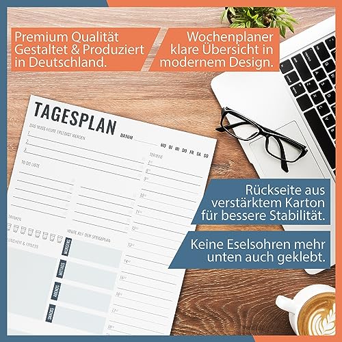 blaash® Tagesplaner Block DIN A4 | 50 Seiten Planer für Aufgaben, Termine, Notizen & Ideen | Optimale Organisation & Motivation im Alltag | To Do Planer für zu Hause & Büro | Blue