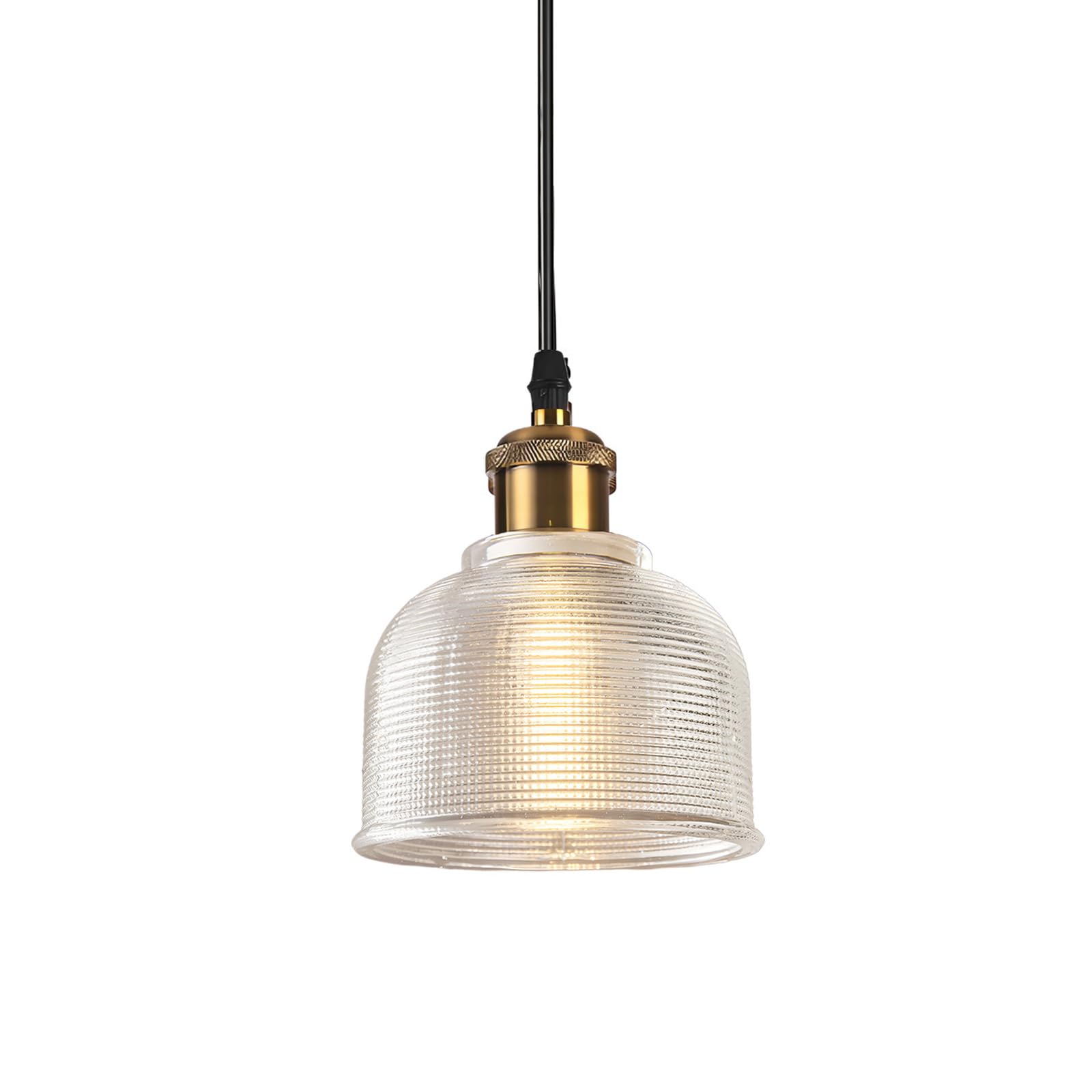 Lfsem Clear Industrial Vintage Pendant Light With Round Glass Shade, Antique Brass E27 Loft Ceiling Pendant Light, 1-Light Chandelier For Kitchen Island, Dining Room, Cafe, Bar (, 15Cm)