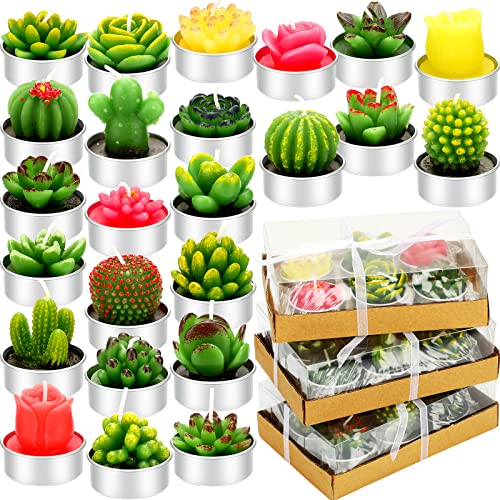 48 Pieces Succulent Cactus Candles Cactus Tealight Handmade Succulent Mini Plants Candles for Decor Birthday Wedding Props Spa Decoration Anniversary Festival Party Favors Housewarming Gifts