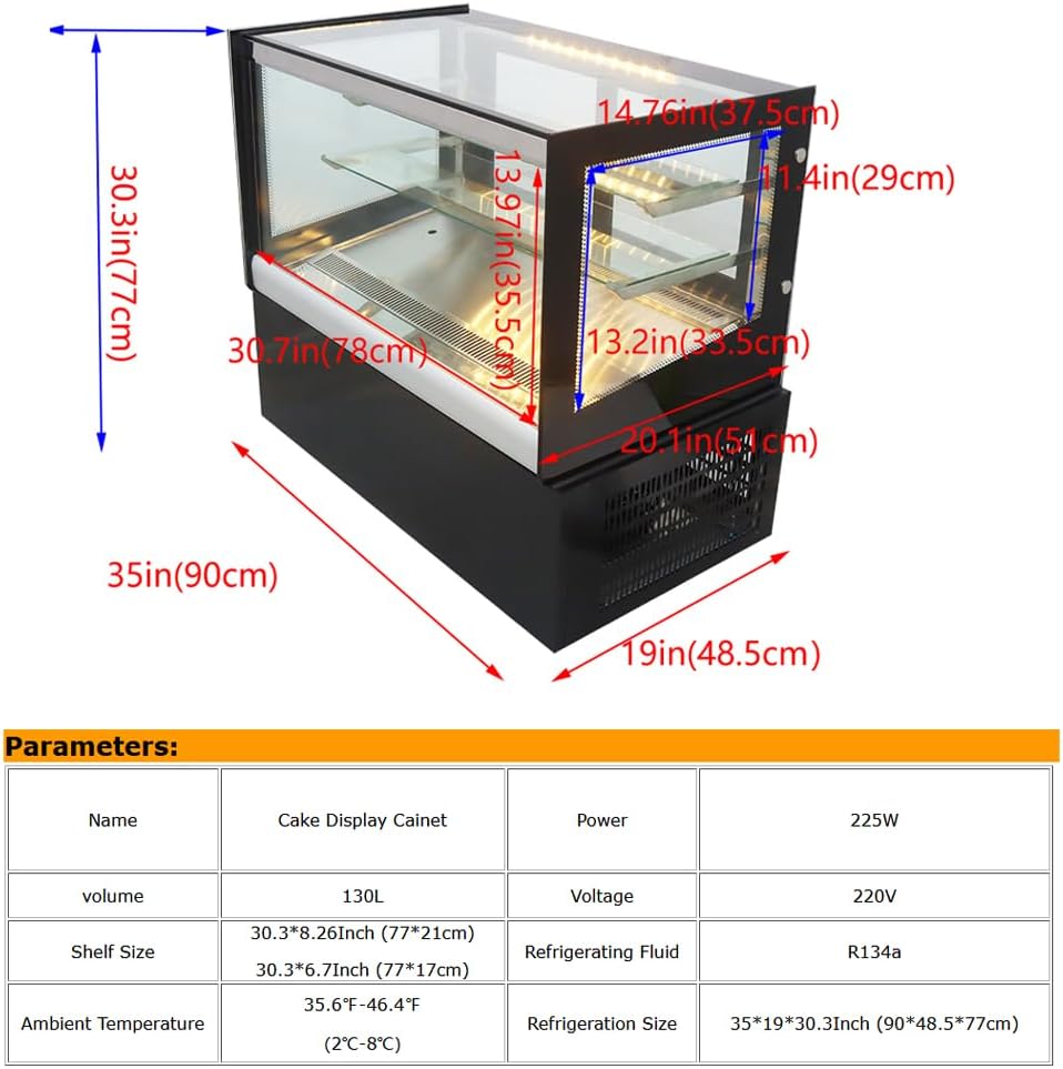 220V Desktop Cake Display Cabinet 130L Commercial Refrigerated Cake Showcase Commercial Display Refrigerator with Digital Temp Control & LED Lighting, 220V, 225W