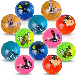 ArtCreativity Butterfly High Bounce Balls, Set of 12, Balls for Kids with 3D Butterfly Inside, Outdoor Toys for Encouraging Active Play, Party Favors and Pinata Stuffers for Boys and Girls
