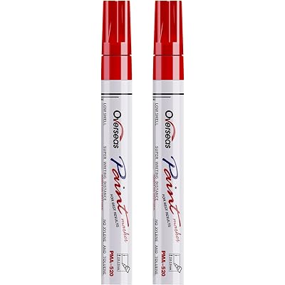 Overseas Permanent Paint Pens Red Markers - 2 Pack Single color Oil Based Paint Markers, Medium Tip, Quick Drying and Waterproof Marker Pen for Metal, Rock Painting, Wood, Plastic, Canvas, Mugs
