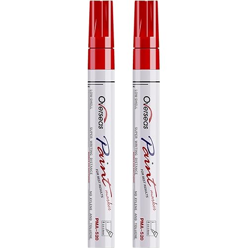 Overseas Permanent Paint Pens Red Markers - 2 Pack Single color Oil Based Paint Markers, Medium Tip, Quick Drying and Waterproof Marker Pen for Metal, Rock Painting, Wood, Plastic, Canvas, Mugs