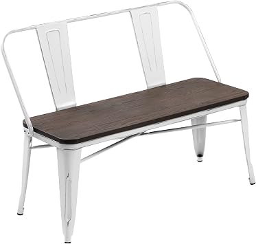 Dining Bench, Entryway Bench with Back, Farmhouse Metal Dining Bench, Industrial Mid-Century 3 Person Rustic Spindle Bench, with Wood Seat, Removable Backrest, 42in, White