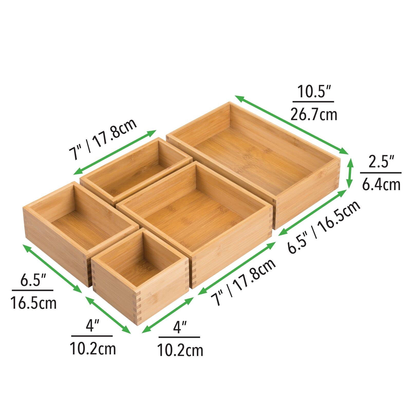 mDesign 5er-Set Aufbewahrungsbox für die Küche – Schubladenbox aus Bambus in verschiedenen Größen – stapelbarer Schubladen Organizer für Besteck und Küchenutensilien – naturfarben