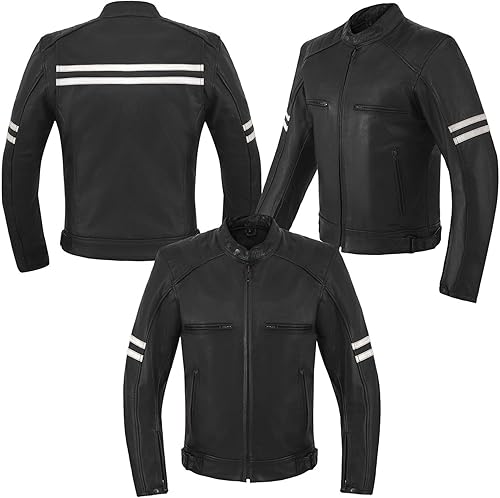 Miniatura 5 de Chaqueta de motociclista de cuero vacuno prémium para hombre con dos bolsillos ocultos