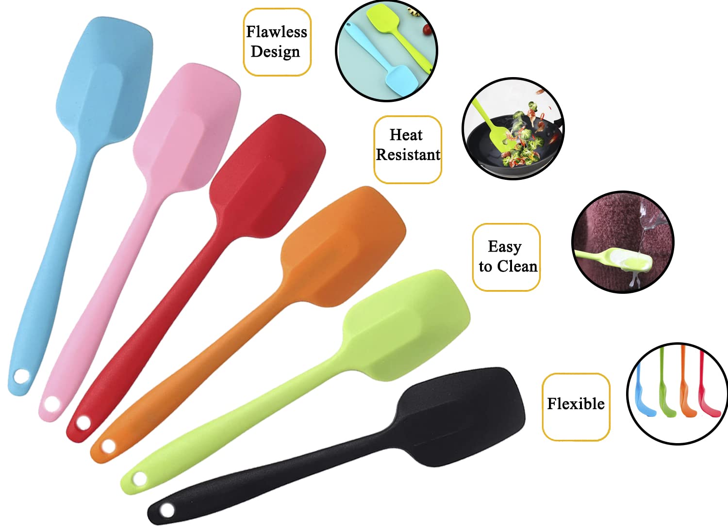 Silicone Spatulas - 8.2 inch Small Rubber Spoon Spatula Heat Resistant Seamless One Piece Design Non-Stick Spoonula Flexible Scrapers Baking Mixing Tool (6 PCS)