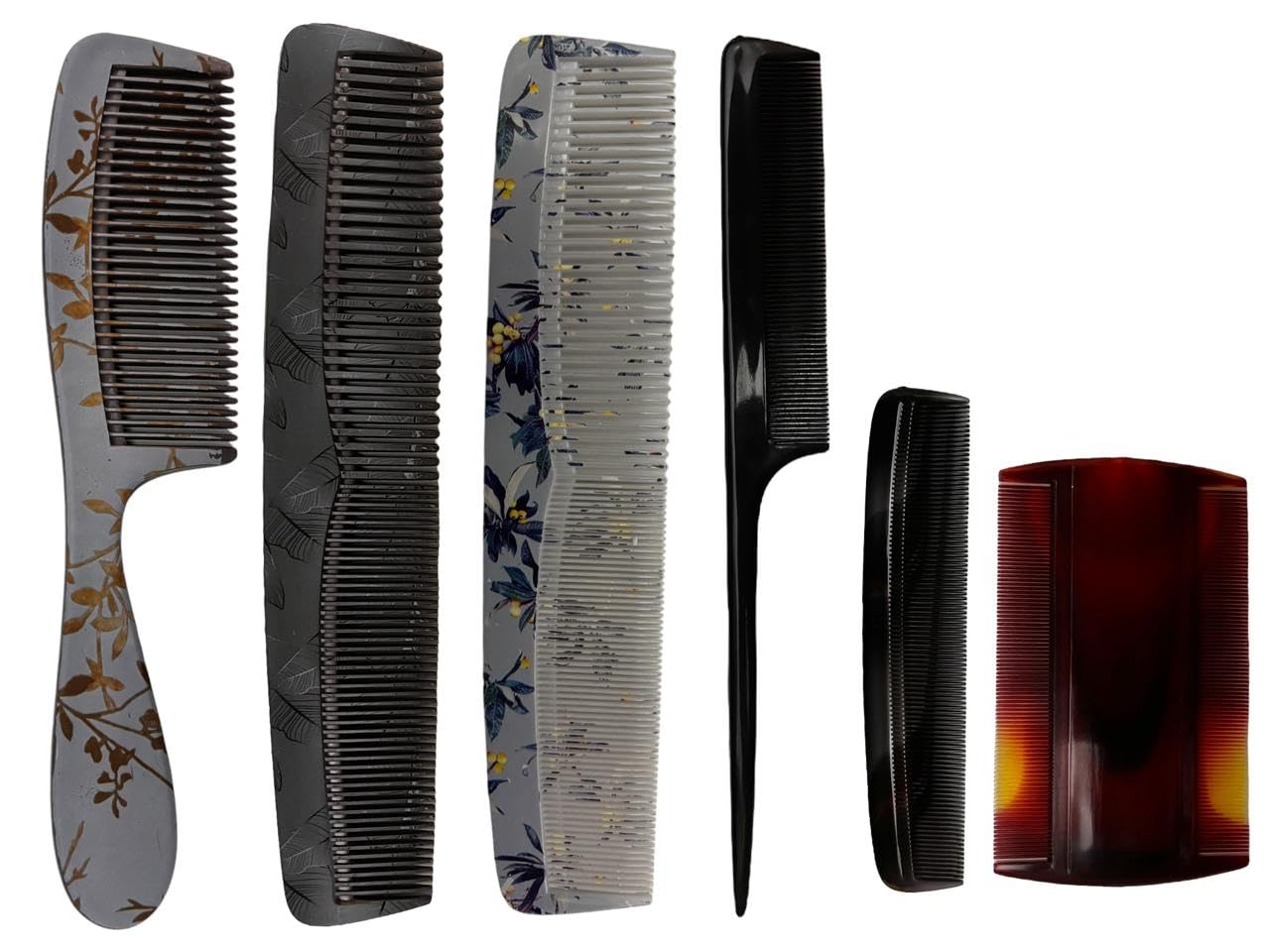 Treewing 6Pcs Hair Comb Set for Women and Men - Made With Virgin Raw Material with Smooth Teeth Handle Comb, Lice Comb, Rat-Tail Comb, Pocket Comb, Graduated Comb-image-1