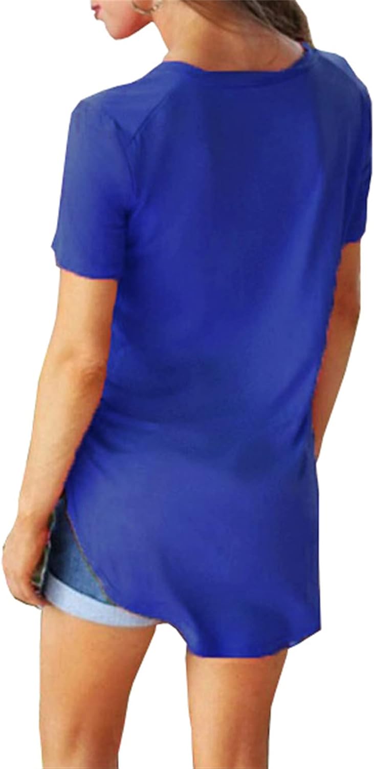 Women's V Neck T Shirts Casual Short Sleeve Curved Hem Tunic Tops Shirt Loose Fit Side Split Athletic Yoga Tee Tops