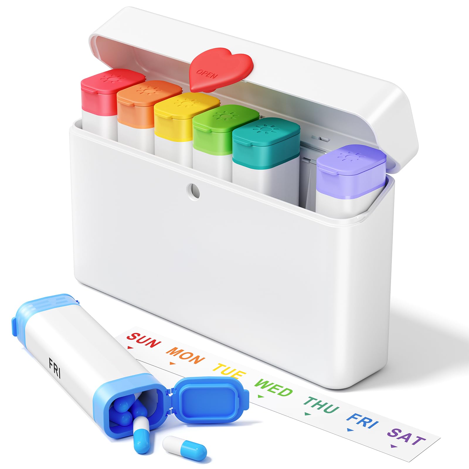 Daviky Pill Organizer 2 Times a Day - Large Capacity Weekly AM PM Pill Box with Heart Latch, 7 Day Travel Pill Case, Cute Medicine Organizer for