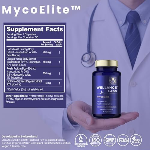 Miniatura 4 de Complejo de hongos de espectro completo MycoElite, melena de león, Chaga, Reishi, apoyo cognitivo