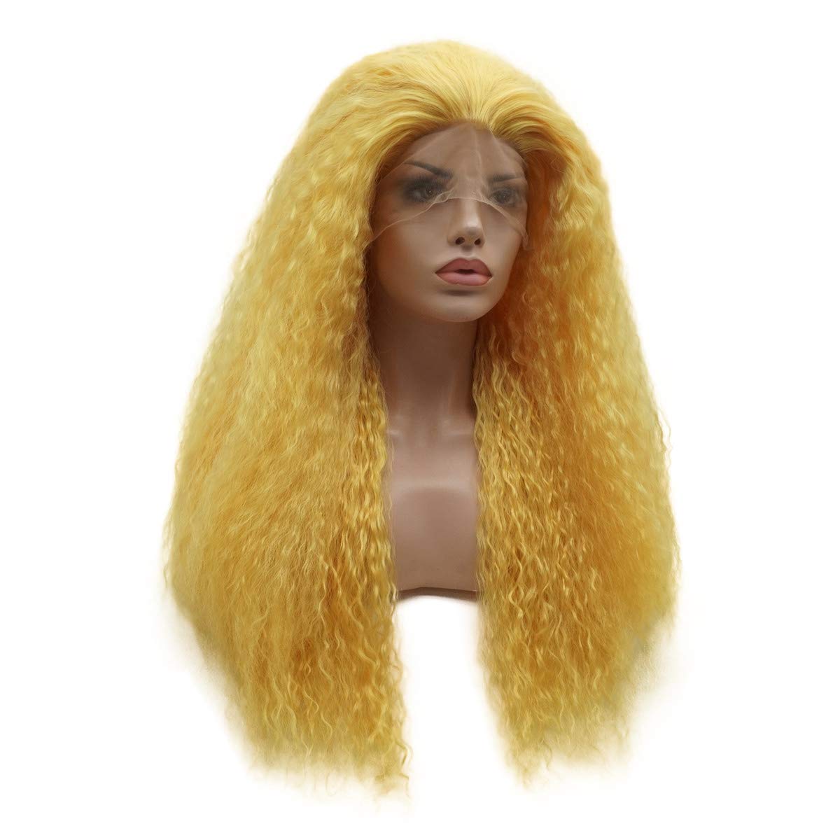 Lushy Hair Synthetic Lace Front Wig Long 26inch Kinky Curly Golden Yellow Wig Heavy Density Realistic Wig