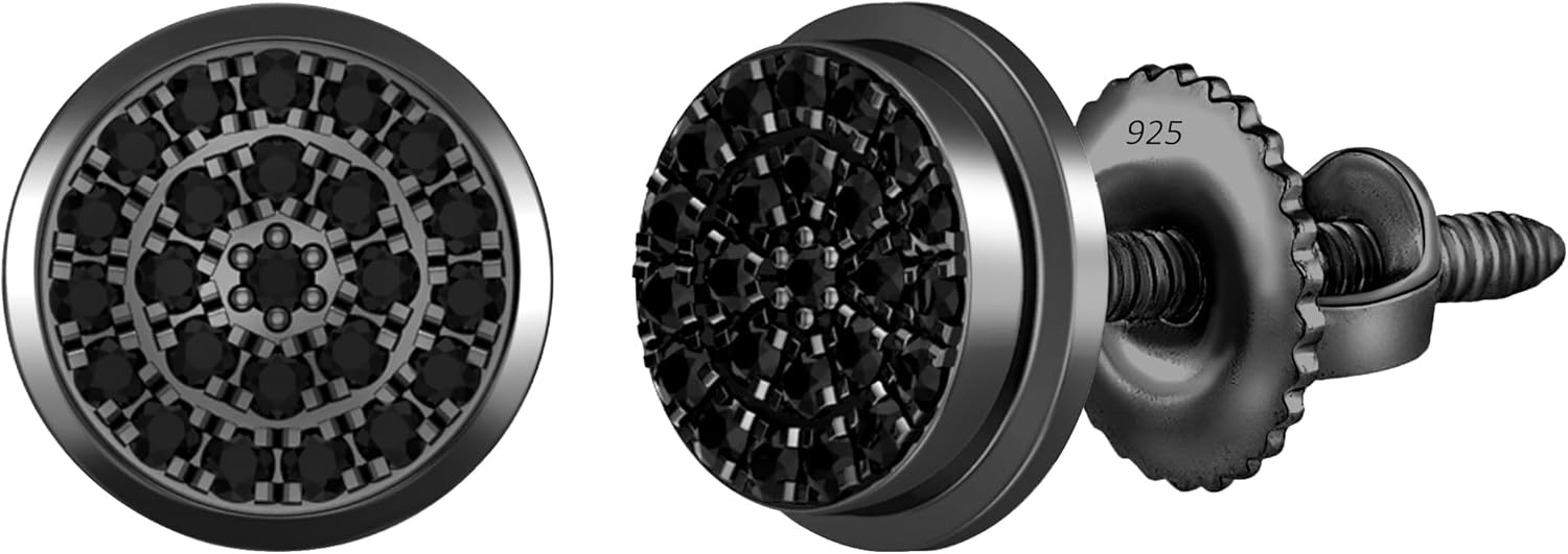 Dazzlingrock Collection 0.10 Ctw Round Black Diamond 6mm Double Halo Studs in Black Plated Sterling Silver, Screw Back,Unisex Design Ladies,Mens Real Diamond Earrings