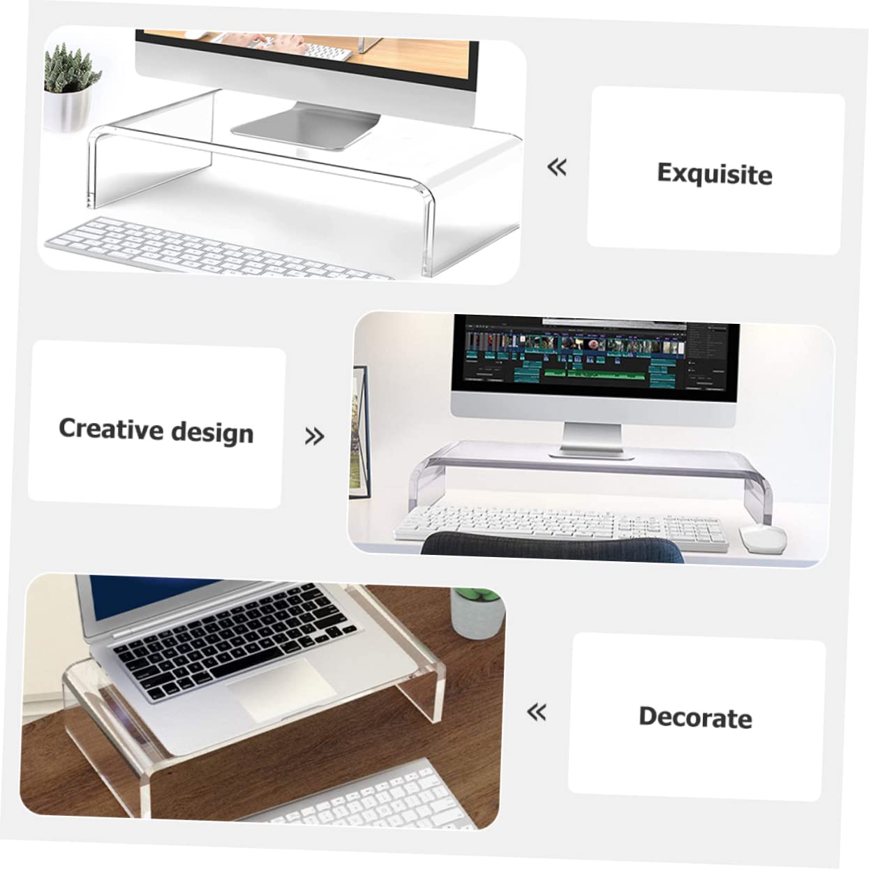 BESTonZON Monitor Risparmio Trasparente Acrilico Supporto da Scrivania in Base Rialzata di Spazio e Miglioramento Altezza Ufficio