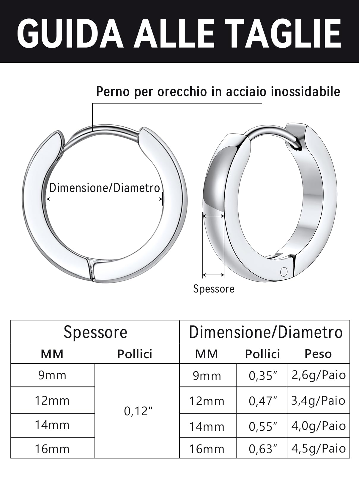 FaithHeart Orecchini da Uomo e da Donna, 8mm-16mm Huggie Orecchini a Cerchio, Acciaio Chirurgico 316L, Regalo per Lui, Impermeabile Anti-allergico, Confezione Regalo Inclusa