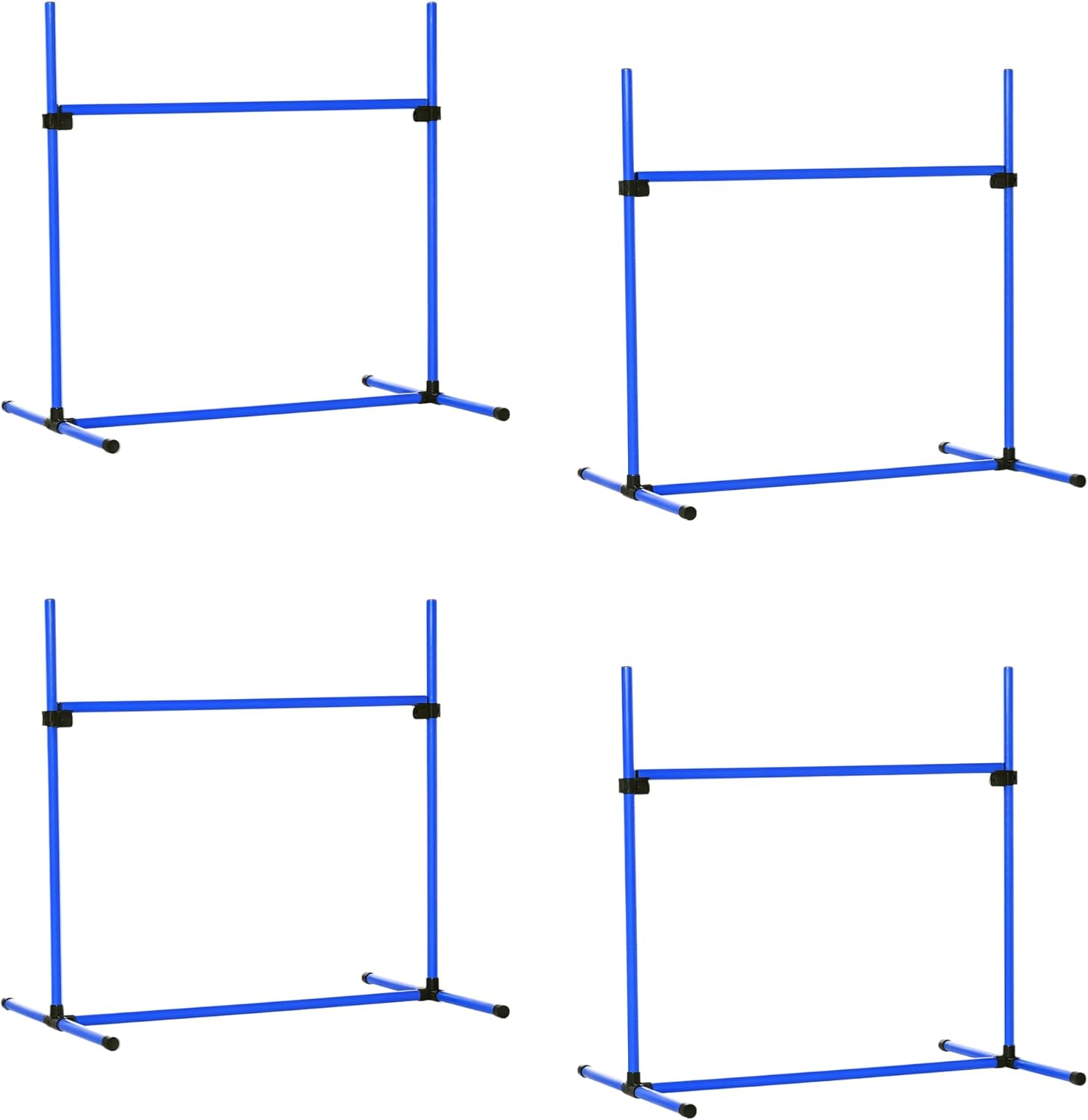 PawHut 4 Piece Dog Agility Training Equipment for Dog Agility Course with Adjustable Height Jump Bars, Included Carry Bag, & Displacing Top Bar, Blue