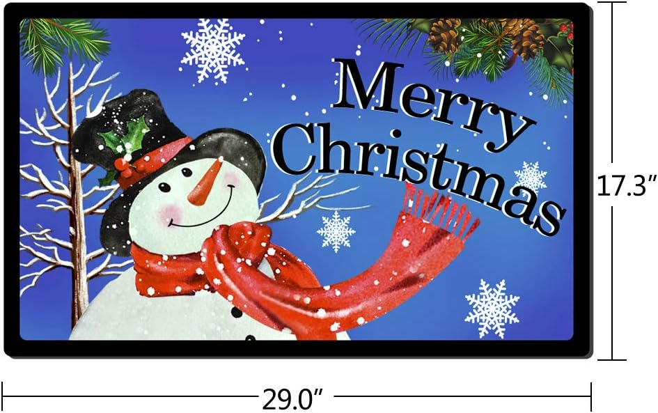Merry Christmas Doormat Decorative Welcome Mat Non-Slip Snowman Front Door Mat Indoor Outdoor Winter Snow Floor Rug Rubber Snowflake Entrance Carpet