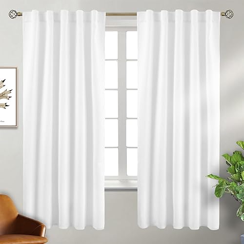 BGment Cortinas blancas puras para dormitorio de 72 pulgadas, bolsillo para barra y pestaña trasera, aislamiento térmico, cortinas de oscurecimiento