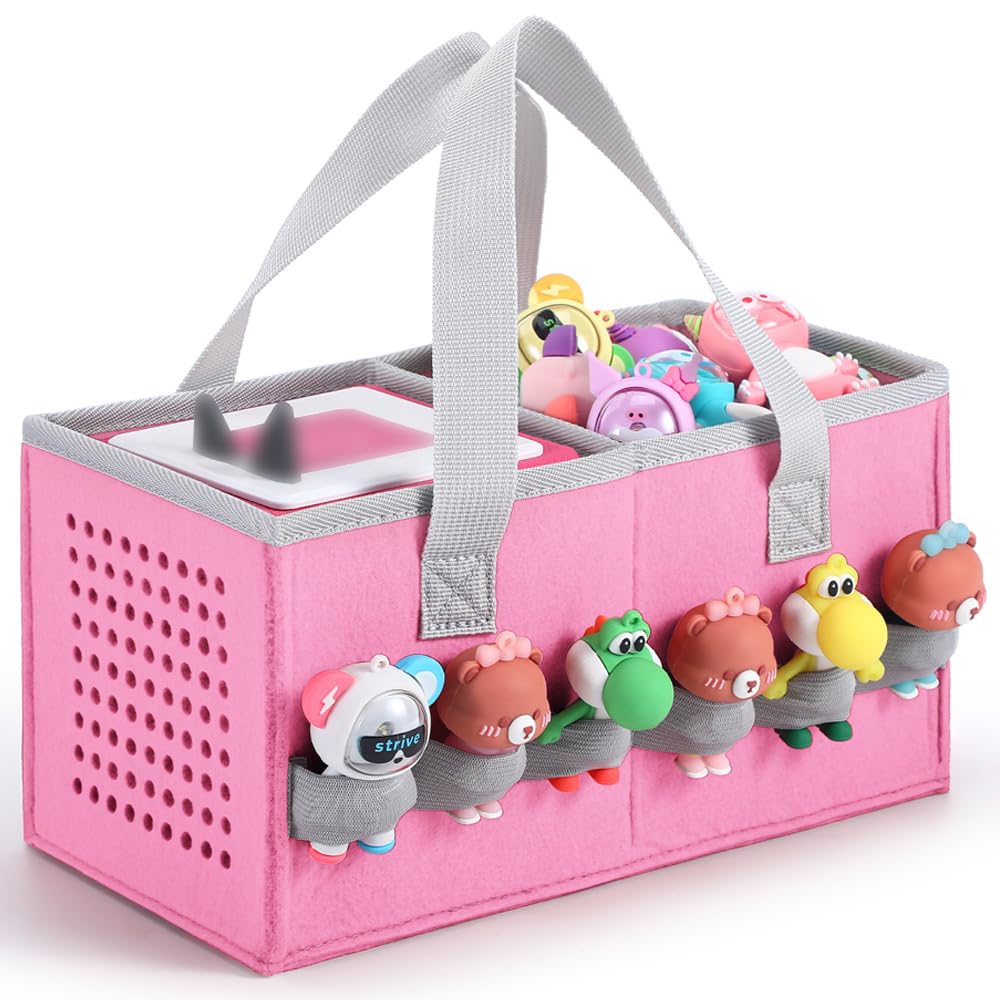 Portable Carrying Case Compatible with Toniebox Starter Set and Tonies Figurines,Travel Felt Cloth Musical Toy Folding Bag for Toniebox Accessories (Pink)