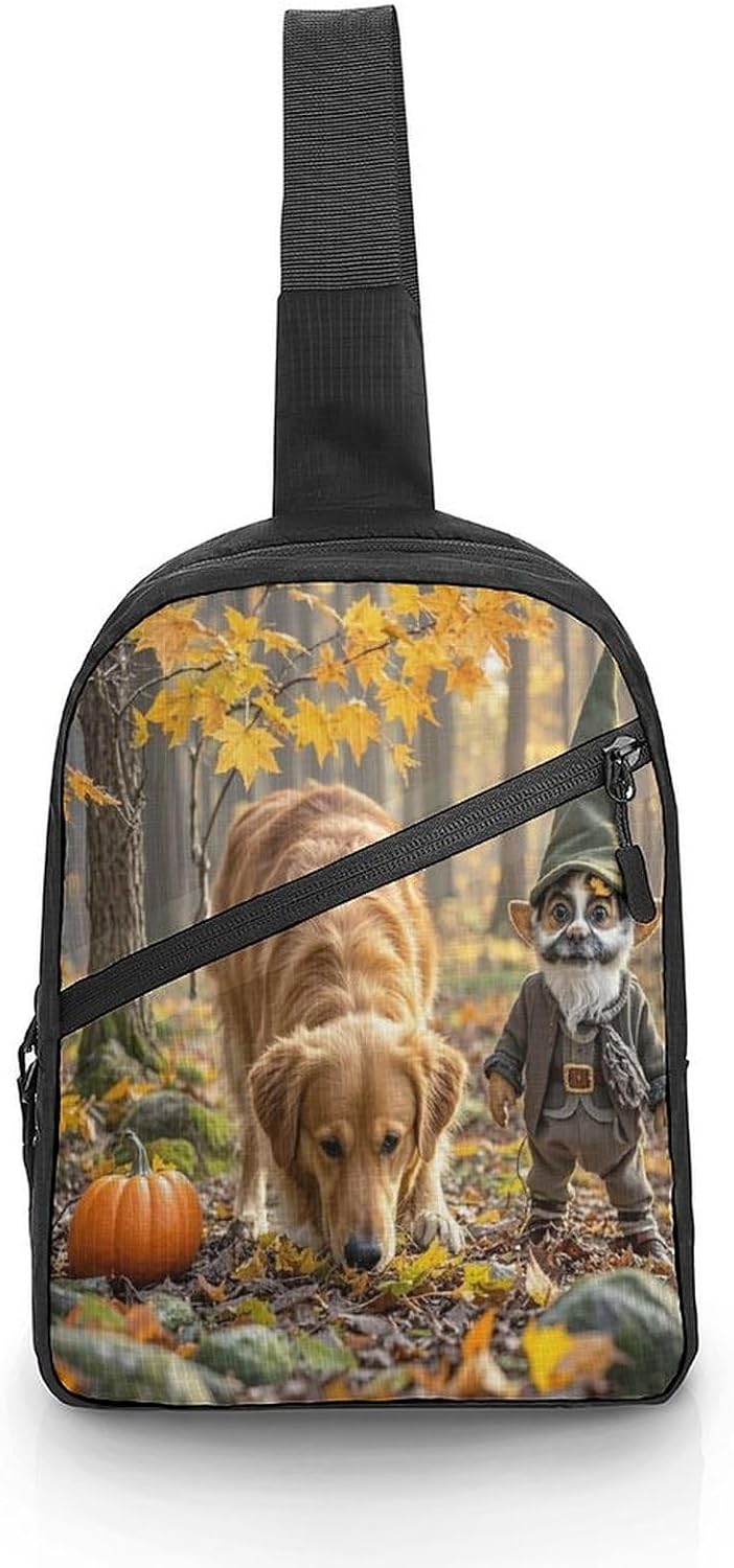 Pumpkins And Maple Leaves Crossbody Backpack Sling Bag