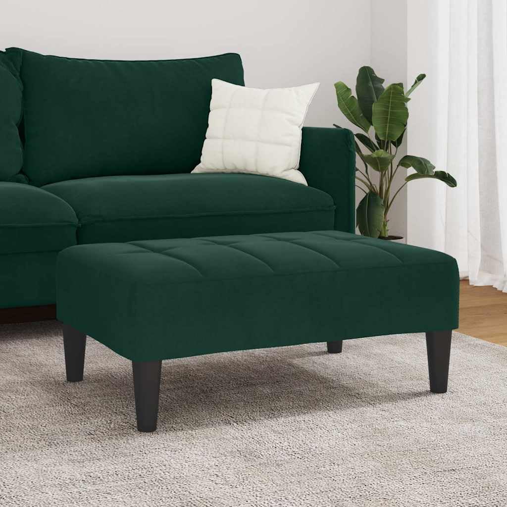 Podnóżek ciemnozielony z aksamitu 77 x 55 x 31 cm, wyściełany podnóżek z pianki i ramy ze sklejki, na sofę, fotel, do salonu, sypialni i korytarza