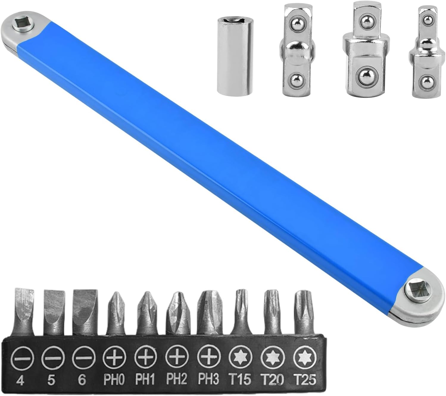 Offset Extension Wrench,15 Inch Impact Ready Socket Wrench Extender Tool Set with 1/2", 1/4" and 3/8" Square Drive Adapters, Zero Degree Ratchet Tool for Tight Place Car
