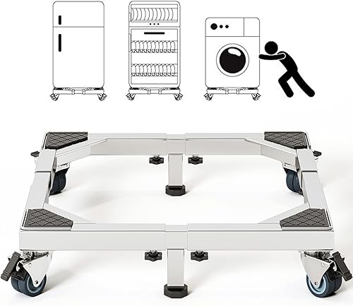 Chinchilla Base de soporte móvil de acero inoxidable resistente para nevera, soporte de lavadora con ruedas, plataforma de muebles ajustable para