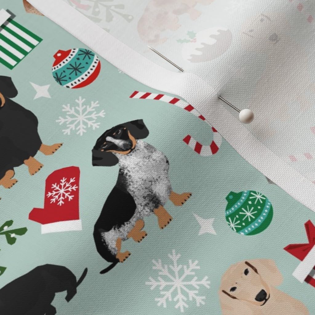 Spoonflower Fabric - Christmas Dachshunds Dogs Xmas Holiday Pet Portrait Printed on Petal Signature Cotton Fabric by The Yard - Sewing Quilting Apparel Crafts Decor