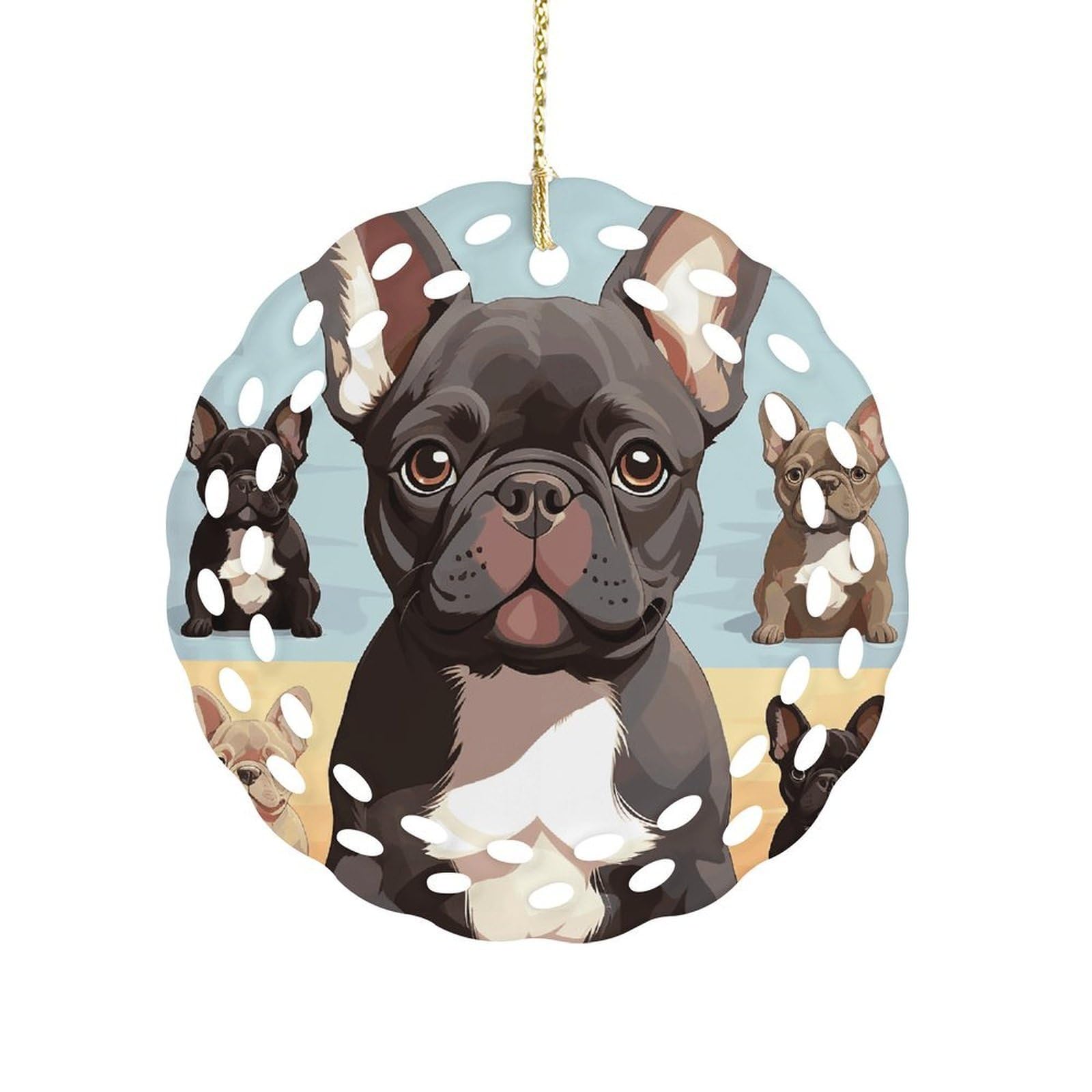 French Bulldog Dog Cute Christmas Ornament Holiday Hanging Decoration Xmas Tree Keepsake Personalized Xmas Tree Ornament Round Ceramic Ornaments for Keepsake Gifts Ideas Home Decor