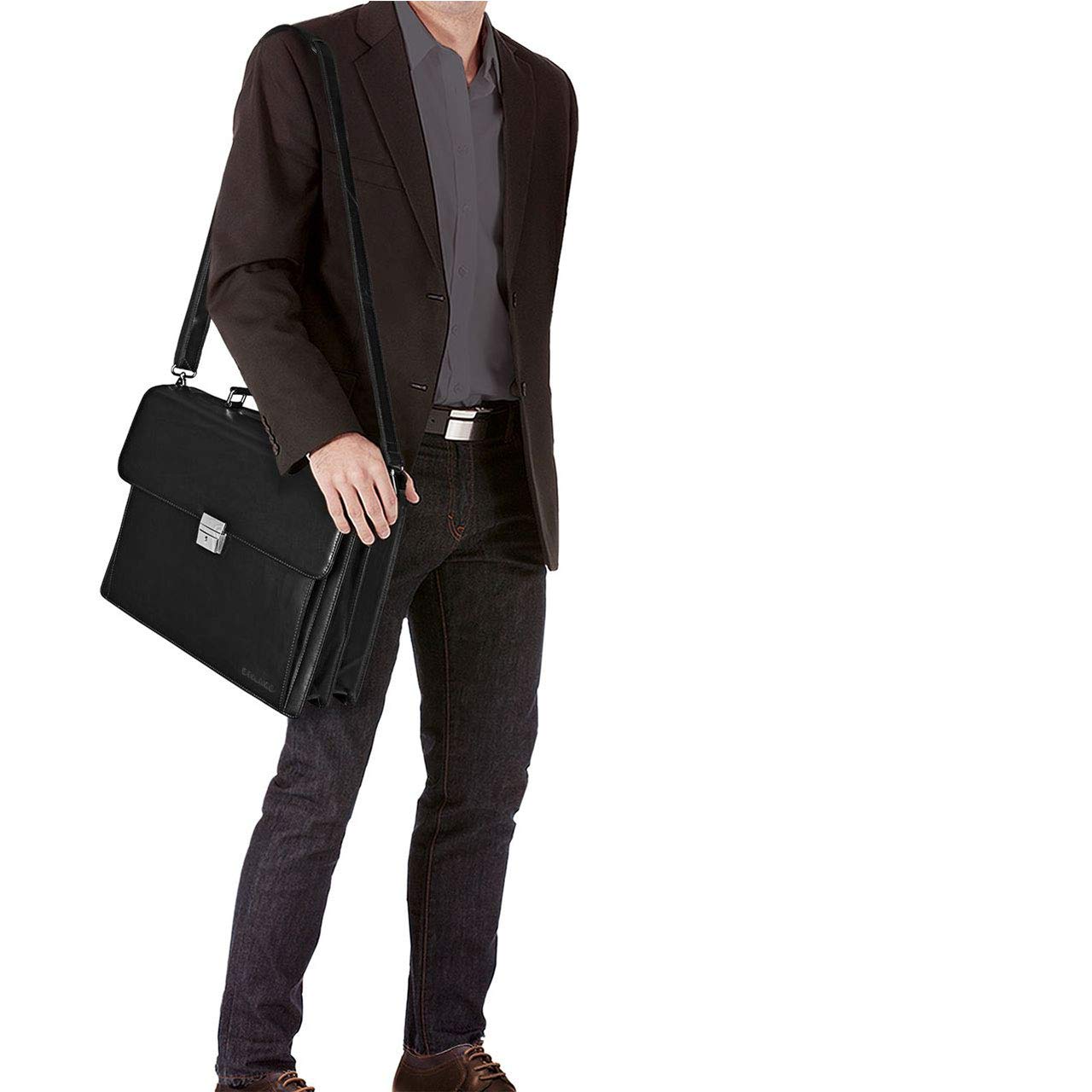STILORD Johann Maletín Piel Hombre y Mujer Bolso Mensajero Bolsa Bandolera Bolso Trabajo Negocios Profesor para portátil de 15,6" con candado Cuero Genuino Color:Sepia-marrón