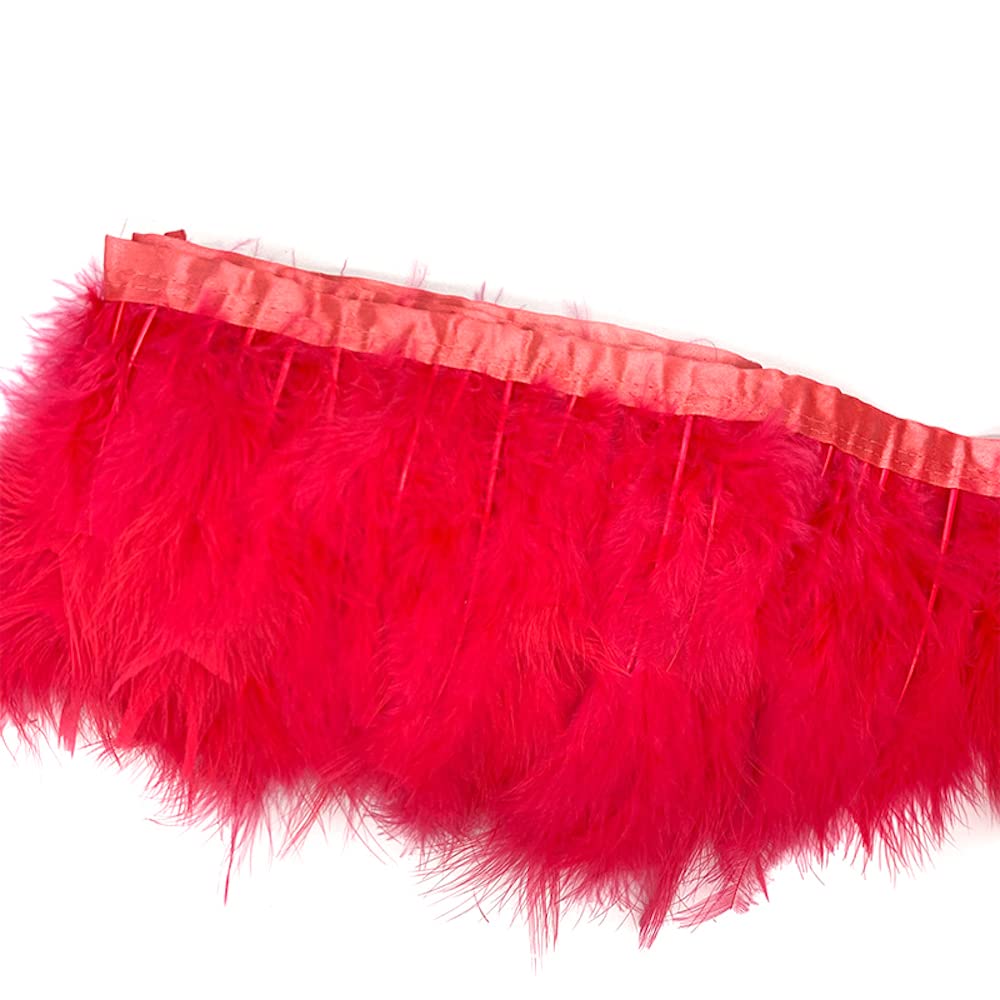 Frange Plumes Coq Naturelles Sowder - 1.8m - Largeur 10-15cm - Rouge - Pour Couture, Déguisement, Déco