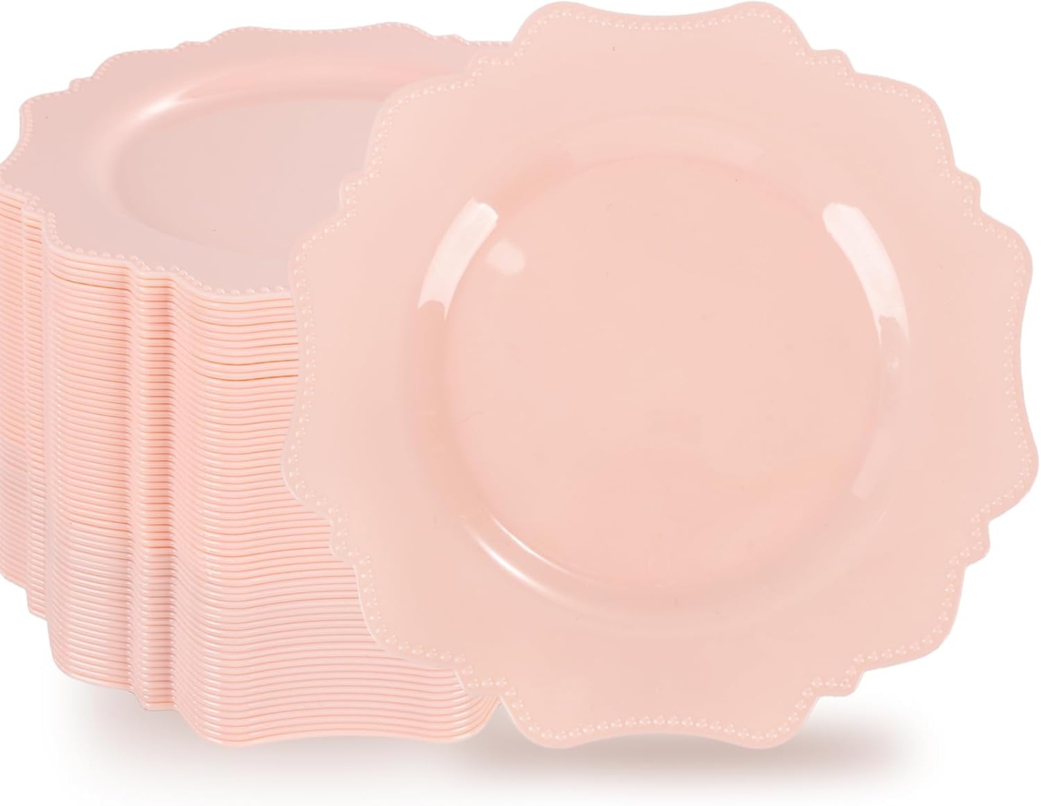 COLOSUS 60pcs Pink Plastic Party Dinner Plates - 9.5 Inch- Heavy Duty Disposable Plastic Dinner Plates for Party Wedding and Everyday Use