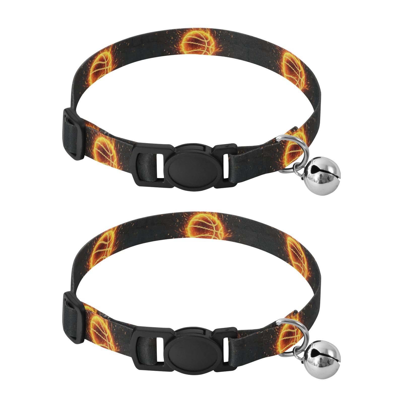 2 Pack Cats Collar Basketball Glow Black Cat Collar with Bell, Adjustable Length 10.6" to 17.1"