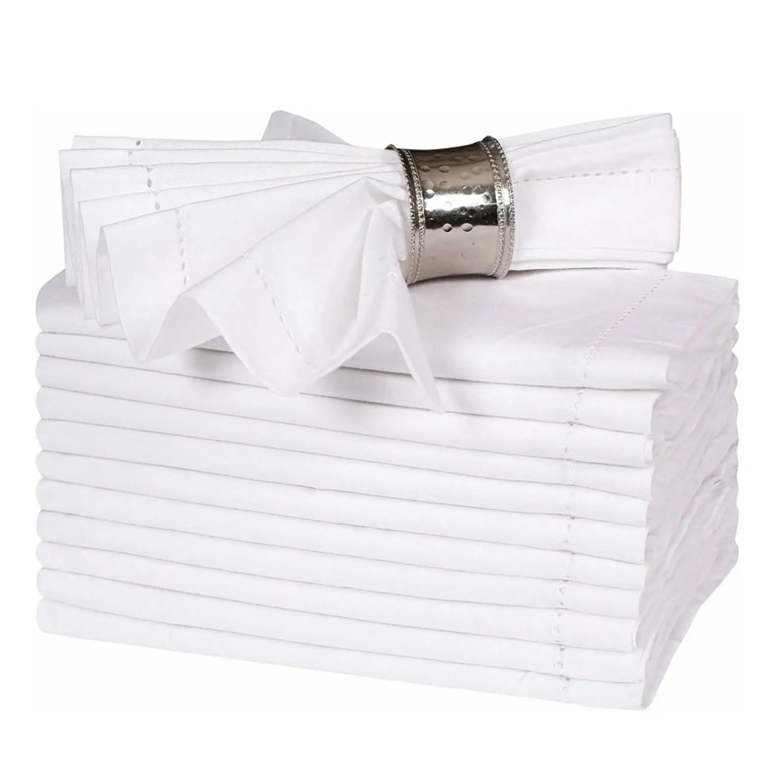 Weqyfdc White 50X50cm Linen Napkins 12 Pieces Flax Linen Napkins Hemstitched Napkins Dinner Washable(White 50X50cm)