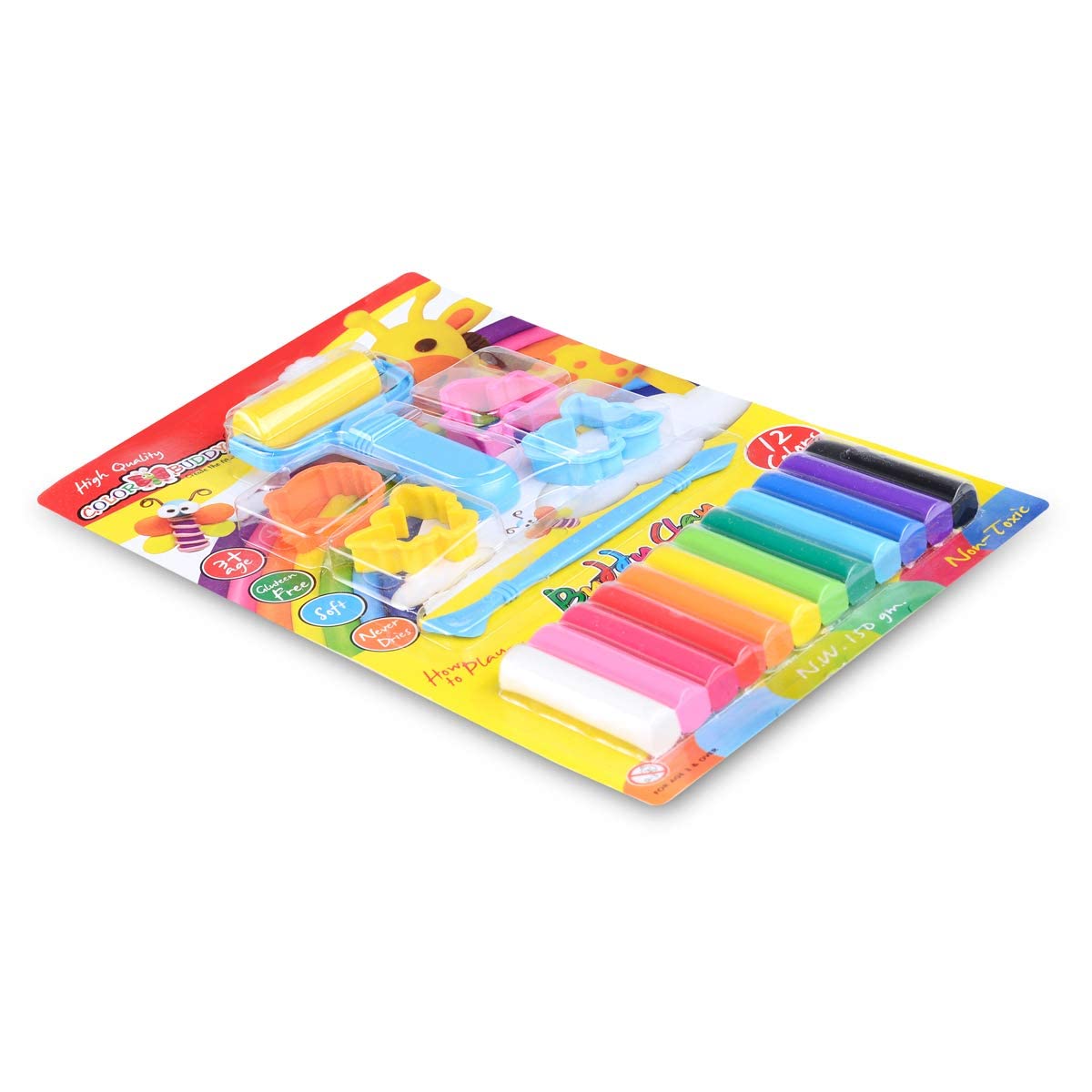 Craft Krazy DIY Creative Colour Dough Clay for Craft Work for Kids 150 gm with Moulds & Mini Roller | Non-Toxic & Gluten Free Dough Clay Modelling Set for Children (Molds Shape May Vary)