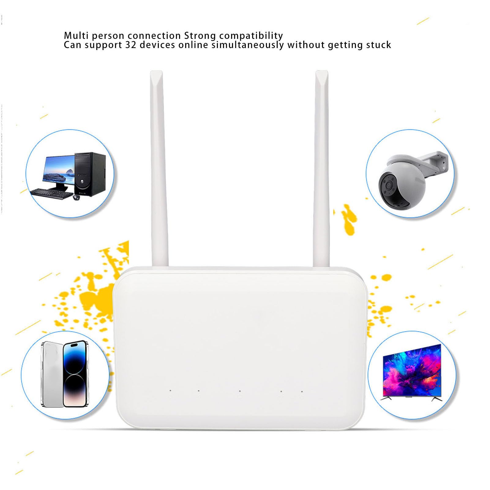 Router 4G 300Mbps con 4 Antenne, Slot per Scheda SIM Sbloccato, Porta LAN, 32 Utenti, per Casa, Ufficio, Esterno, Router CPE 4G 300Mbps (Spina europea)