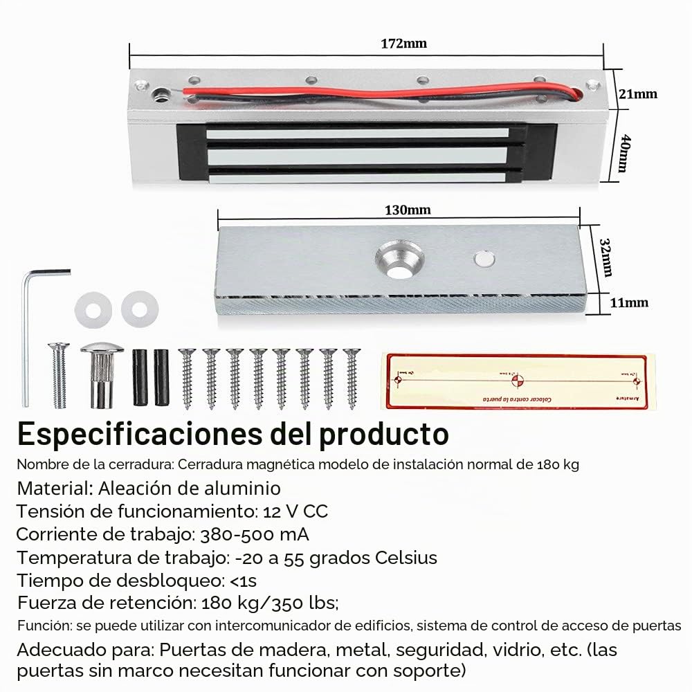 Kit Completo Completo para Sistema de Control de Acceso a la Puerta Lector de Tarjeta T11 + Cerradura Magnética 180KG + Fuente de Alimentación + Botón de Salida + Tarjetas de Identificación