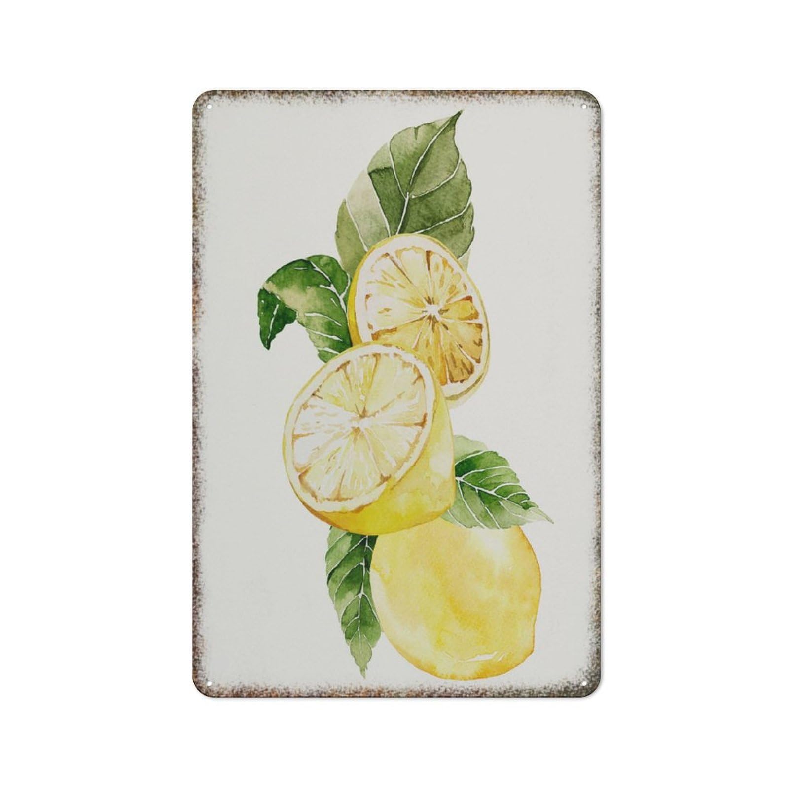 Watercolor Lemon Rustic Interesting Kitchen Wall Decor Sign 8x12 inch